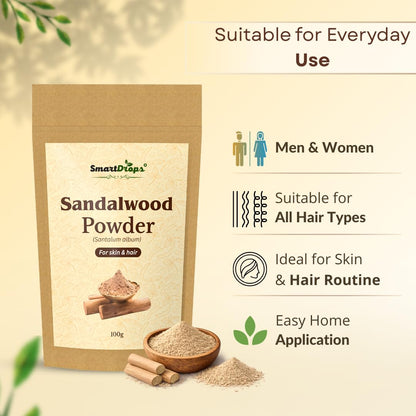 Smartdrops Sandalwood Powder for Hair and Skin Face Pack Hair Mask Mixing Powder for DIY Beauty and Scalp Care Routine | Sandalwood Powder Face Pack for Glowing Skin & Tan Removal | 100g (Pack-1)