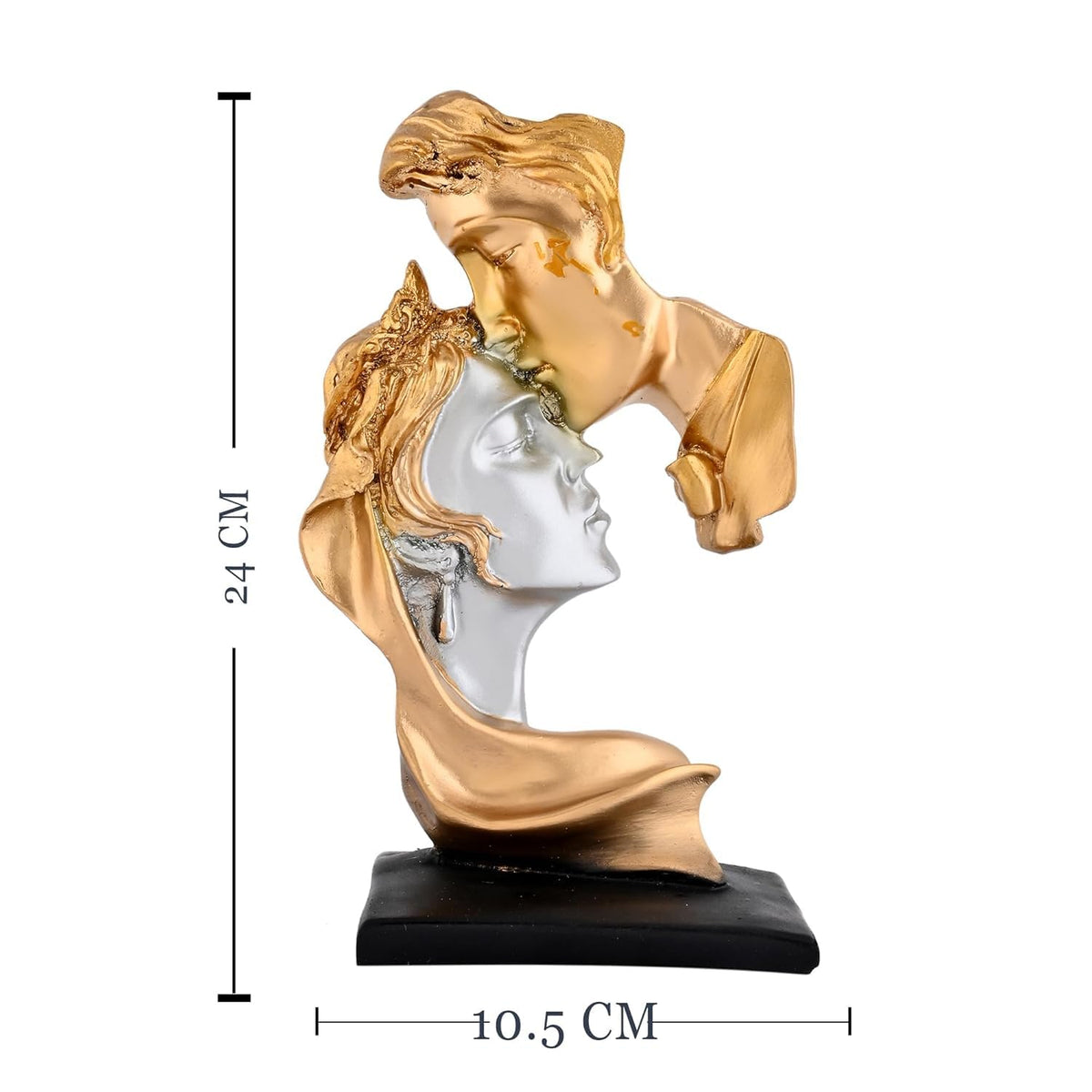 Resin Kissing Couple Statue|Romantic Home Décor Accent (Pack of 1, Silver & Golden)
