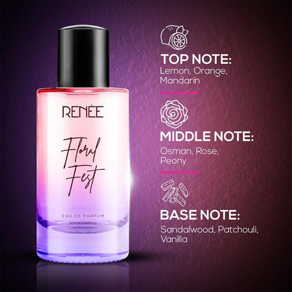 RENEE Floral Fest Eau De Parfum, Premium Long-lasting Fragrance With Notes of Orange, Mandarin, Osmanthus, Rose & Vanilla, Scent for Every Occasion, Ideal Perfume for Women, 50Ml
