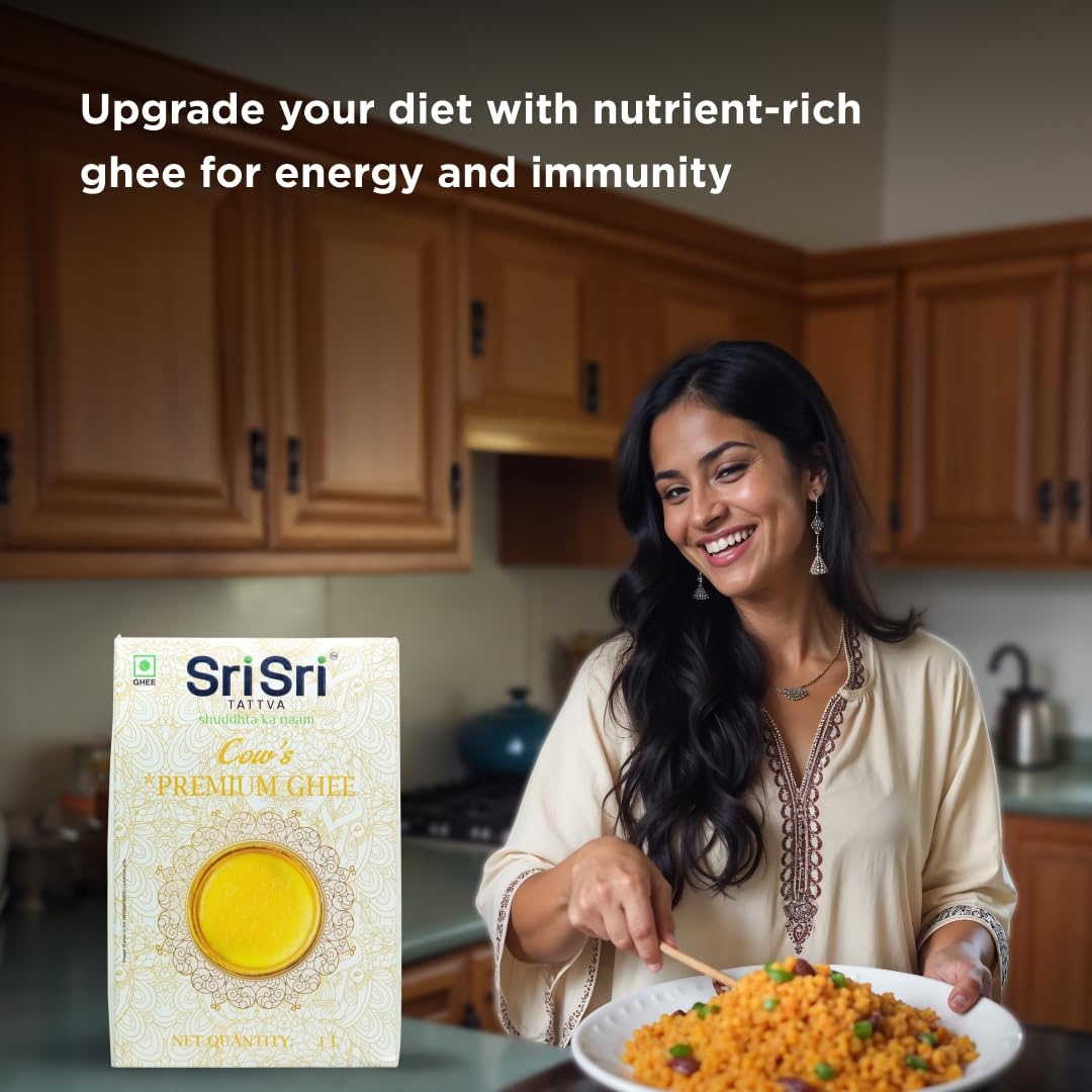 Sri Sri Tattva Premium Cow Ghee 1 Litre | Pure Cow Ghee | Vedic Bilona Method | Natural, Lactose, & Gluten-Free | Excellent for Digestion