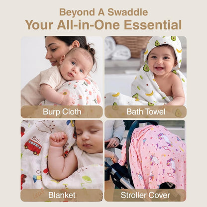 DOTMOM Newborn Baby Girl's and Boy's Super Soft Premium Organic Bamboo Swaddle Blankets Receiving Wrapper Cloth, Stroller Cover - Pack of 1 (Buses)