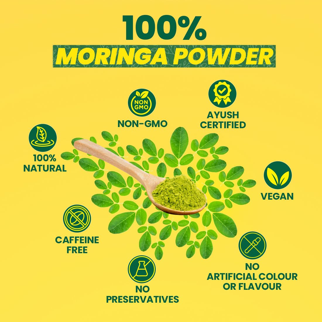 Fast&Up 100% Pure Moringa Powder 100g | Boosts Immunity, Improves Digestion, Supports Skin & Hair Health | Rich in Antioxidants & Nutrients