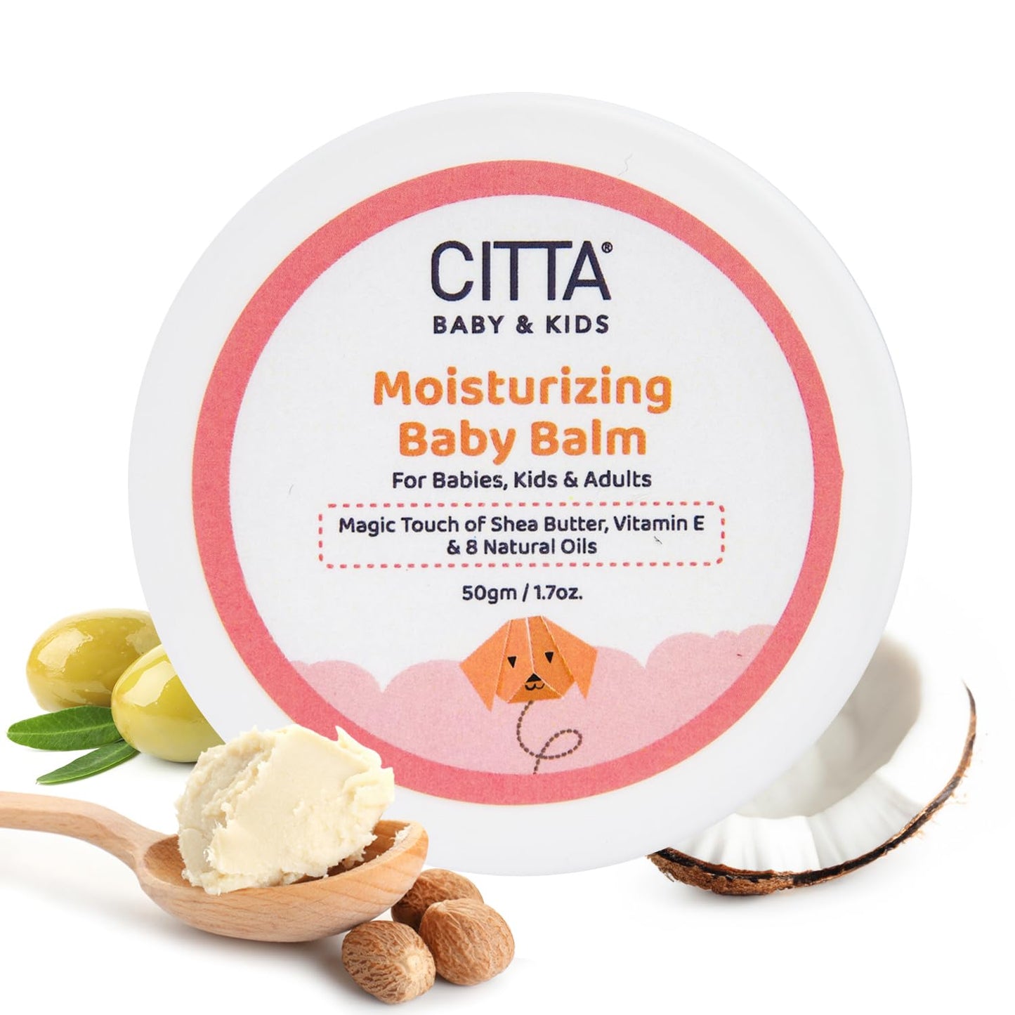 CITTA Baby Face & Body Balm – 50g | With Shea Butter, Vitamin E & 8 Natural Oils | For Dry & Sensitive Skin | Gentle Moisturizer for Babies, Kids & Adults | Non-Greasy, Non-Sticky Formula