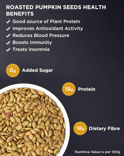 True Elements Roasted Pumpkin Seeds 500g - Protein Snacks | Premium AAA Grade Seeds for Eating | Immunity Booster Seeds | Fibre Rich Superfood