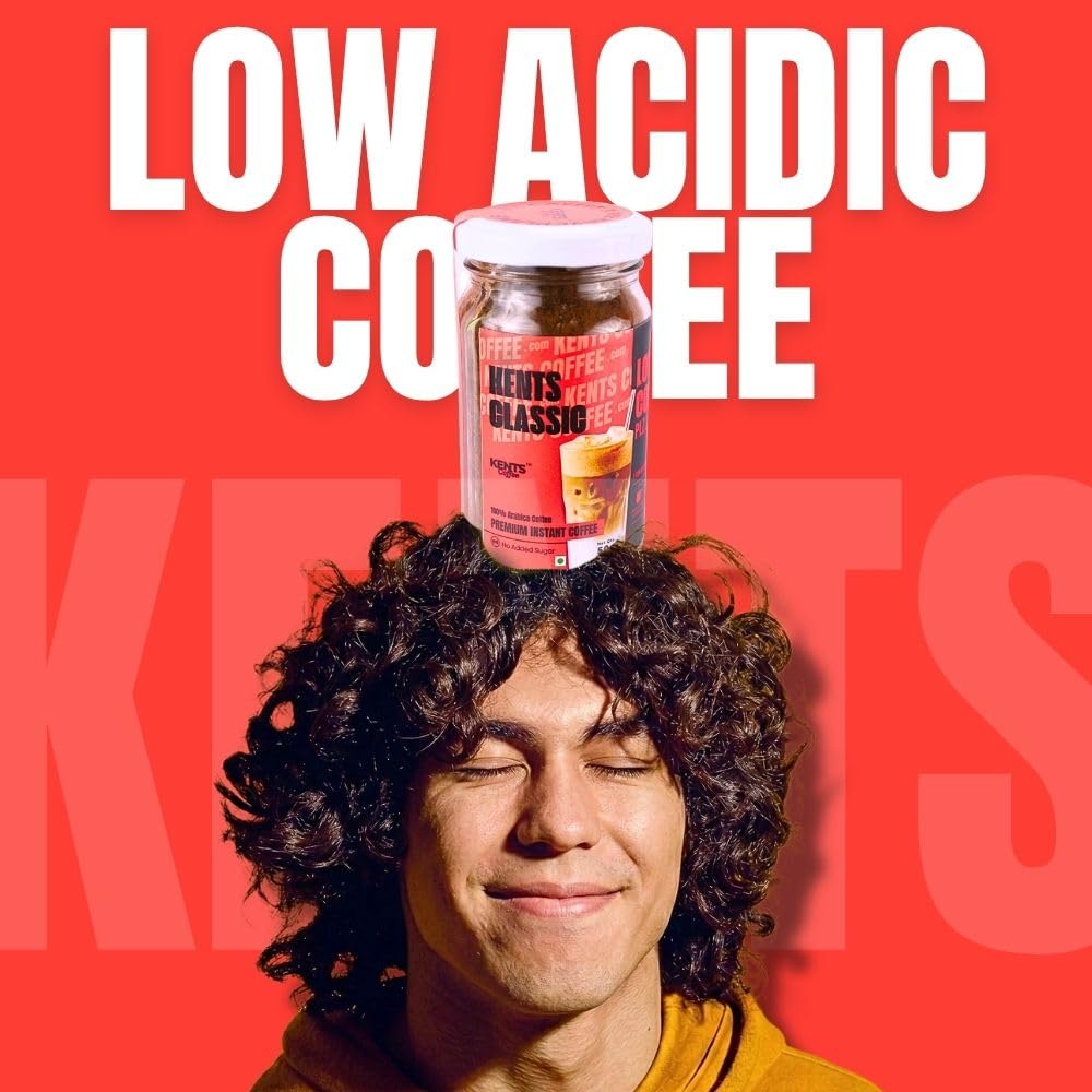 Kents Coffee Classic Instant Coffee (50g) | 100% Arabica from Chikmagalur | Low Acid Coffee | Medium Roast, Rich & Smooth Taste | No Added Sugar & No Preservatives | Espresso, Latte & Cappucino| Hot & Cold Coffee | 50g Unbreakable Jar