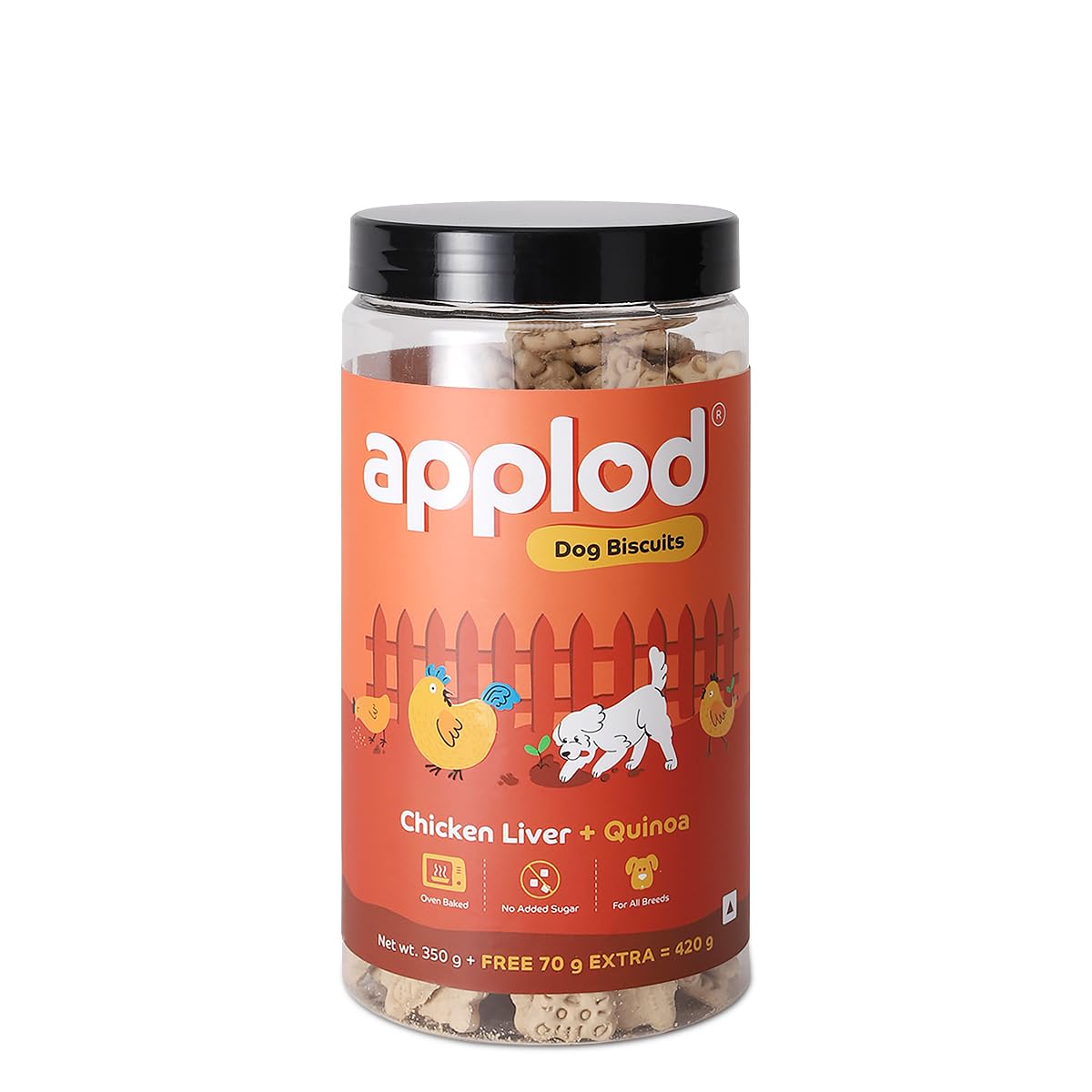 Applod Chicken Liver with Quinoa Dog Biscuits for Puppies & Adult Dogs | Oven-Baked Crunchy Dog Treats Made with Real Ingredients | Healthy Training & Reward Snacks | 420g