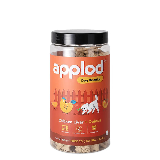 Applod Chicken Liver with Quinoa Dog Biscuits for Puppies & Adult Dogs | Oven-Baked Crunchy Dog Treats Made with Real Ingredients | Healthy Training & Reward Snacks | 420g