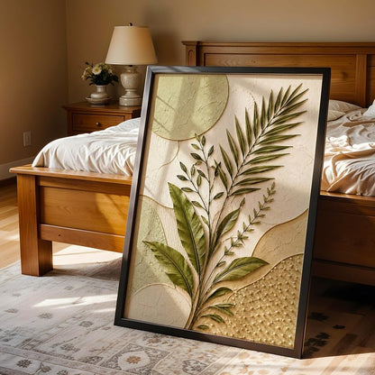 Botanical Leaf Wall Painting with Frame Set of 1 | Premium Textured Green Palm Leaf Artwork, Modern Nature Wall Decor for Living Room, Bedroom, Office and Home Decoration (Art-14,10x13inch)