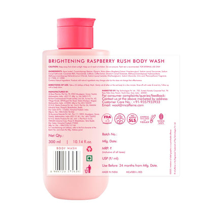 mCaffeine Brightening Body Wash - 5% Niacinamide & Raspberry | Summer Body Wash for Dry Skin | Vitamin C & Glycerin Hydration | Boosts Glow, Deep Cleanses & Softens Skin | Fruity Shower Gel - 300ml