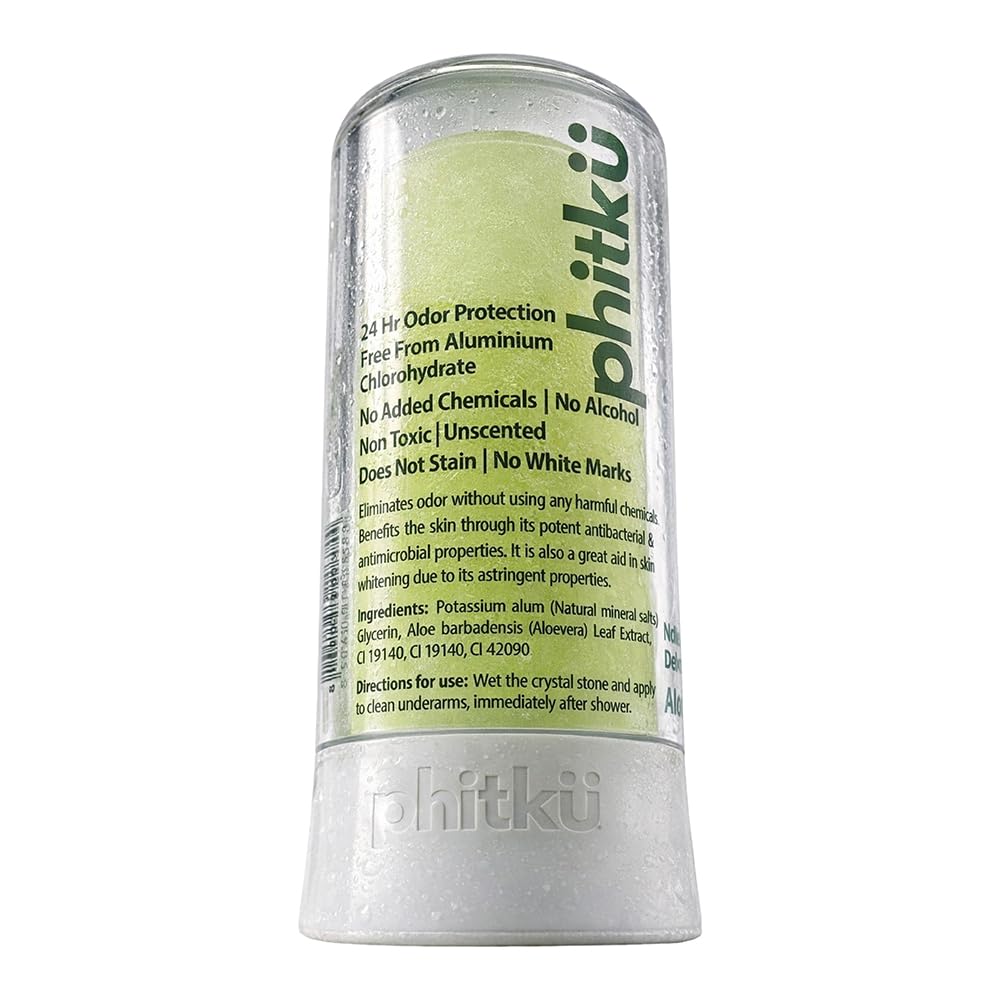 Phitku Crystal Roll On with Aloe Vera | Natural Alum | Brightens Dark Underarms, Kills Bacteria | Fragrance-Free & Alcohol Free | Men & Women | 100g