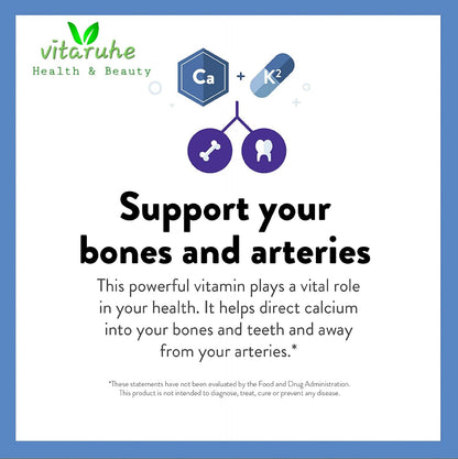 VITARUHE® Vitamin K Complex, High Dose K1 + K2 Menaquinone High Strength & Vegan (MK4 +MK7), 90 Capsules for 3 Months, Best Bioavailability, Supplement Without Additives (1)
