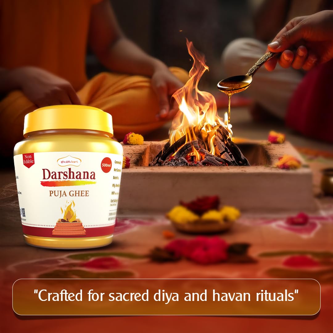 Shubhkart Darshana Puja Ghee - 500 ml for Daily Puja, Festivals| Puja Deepam Oil (Ghee for Pooja) Puja Ghee for Diya or lamp and Wicks or Batti | Rich in Aroma | Non-Edible