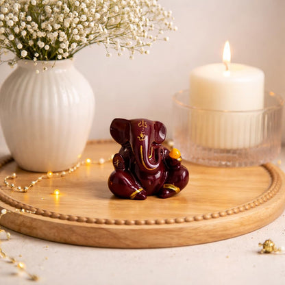 Resin Lord Ganesha Idol Car Dashboard 5x5cm (Maroon)