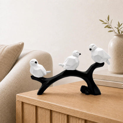 Charming Birds Sculpture Showpiece for Home & Office Décor | Modern Nature-Inspired Figurine for Living Room, Study Table, Shelf & Console Styling - Black and White