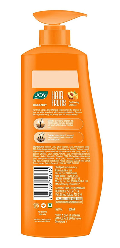 Joy Hair Fruits Long & Silky Conditioning Shampoo Enriched with Apricot & Peach, 650 ml