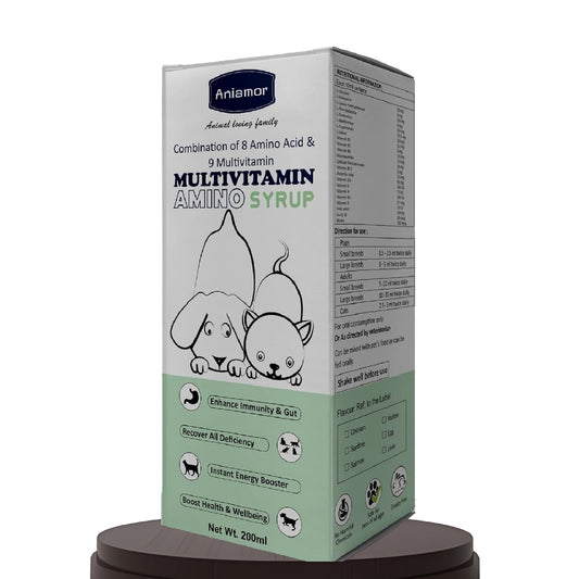 Aniamor Multivitamin Amino Syrup for Dogs and Cats | Helps in Over All Growth and Development | multivitamin for Dogs | Dog Gut Health Supplement | for All Life Stages | Chicken Flavour | 200ml
