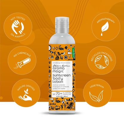 Aroma Magic Sunscreen SPF 70+ Body & Face Lotion Offers broad-spectrum UVA/UVB protection & relieves sunburns | with Zinc Oxide & Pro-Vitamin B5 (All skin types) 200ml