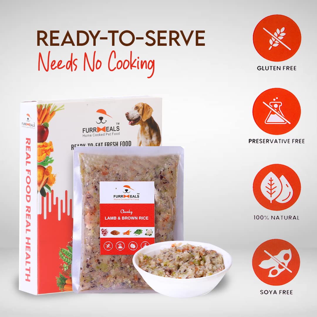 FurrMeals Wet Dog Food | Lamb and Brown Rice | Pack of 1 x 300g | All Breed | Gluten Free | Preservative Free | Ready-to-Eat Fresh Dog Food,Adult