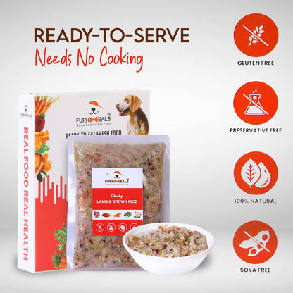 FurrMeals Wet Dog Food | Lamb and Brown Rice | Pack of 1 x 200g | All Breed | Gluten Free | Preservative Free | Ready-to-Eat Fresh Dog Food