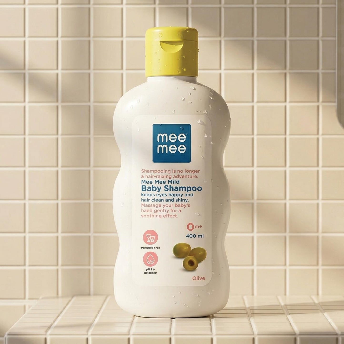 Mee Mee Gentle Baby Shampoo 400ml | For Daily Moisturizing Enriched with Olive Extracts | Tear-Free Formula Nourishes, Soothes, & Protects Sensitive Skin | Hypoallergenic, Sulfate and Paraben-Free | Skin Friendly PH