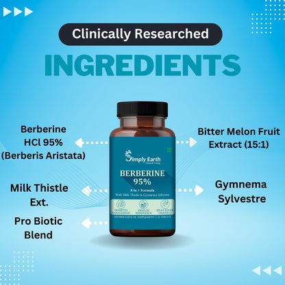 Simply Earth Berberis Berberine 95% (500mg) with Milk Thistle & Cinnamon, Turmeric & Black Pepper - For Optimal Health | Berberine HCL Supplements - 60 Veg Tablets