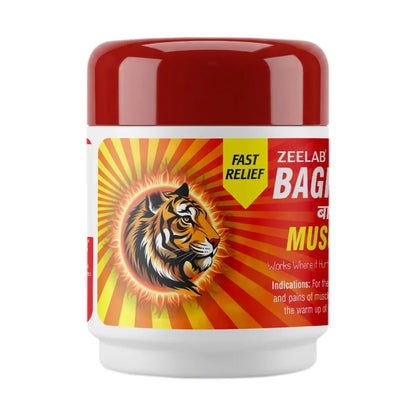 Red and white container with tiger label on a white background