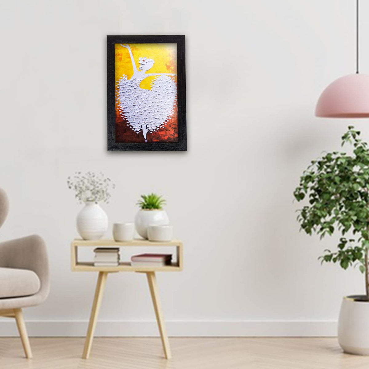 Abstract Art Wooden Dancing Girl Framed Painting | Ready to Hang- (Wooden Frame, Multicolor, 10inch x 14 inch)