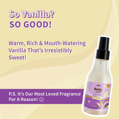 Plum Bodylovin' Vanilla Vibes Body Mist for Women | Long Lasting Vanilla Fragrance with Warm & Cozy Vanila Scent | High on Fun | Travel Friendly Perfume Body Spray - 100ml