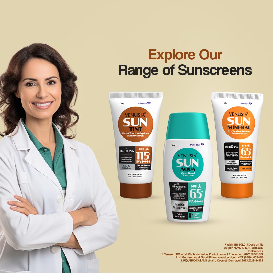 VENUSIA Dr. Reddy's Sun Tint SPF 115|India's First Sunscreen with the Highest SPF|Matte-finish|Full Spectrum 12-Hour Protection|Reduces Pigmentation|Zero White Cast|Hypoallergenic and Paraben-free|50g