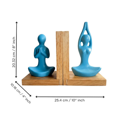 eCraftIndia Wooden Book End and Yoga Statues Showpiece for Home Decor Office Table | Gift for Housewarming Birthday