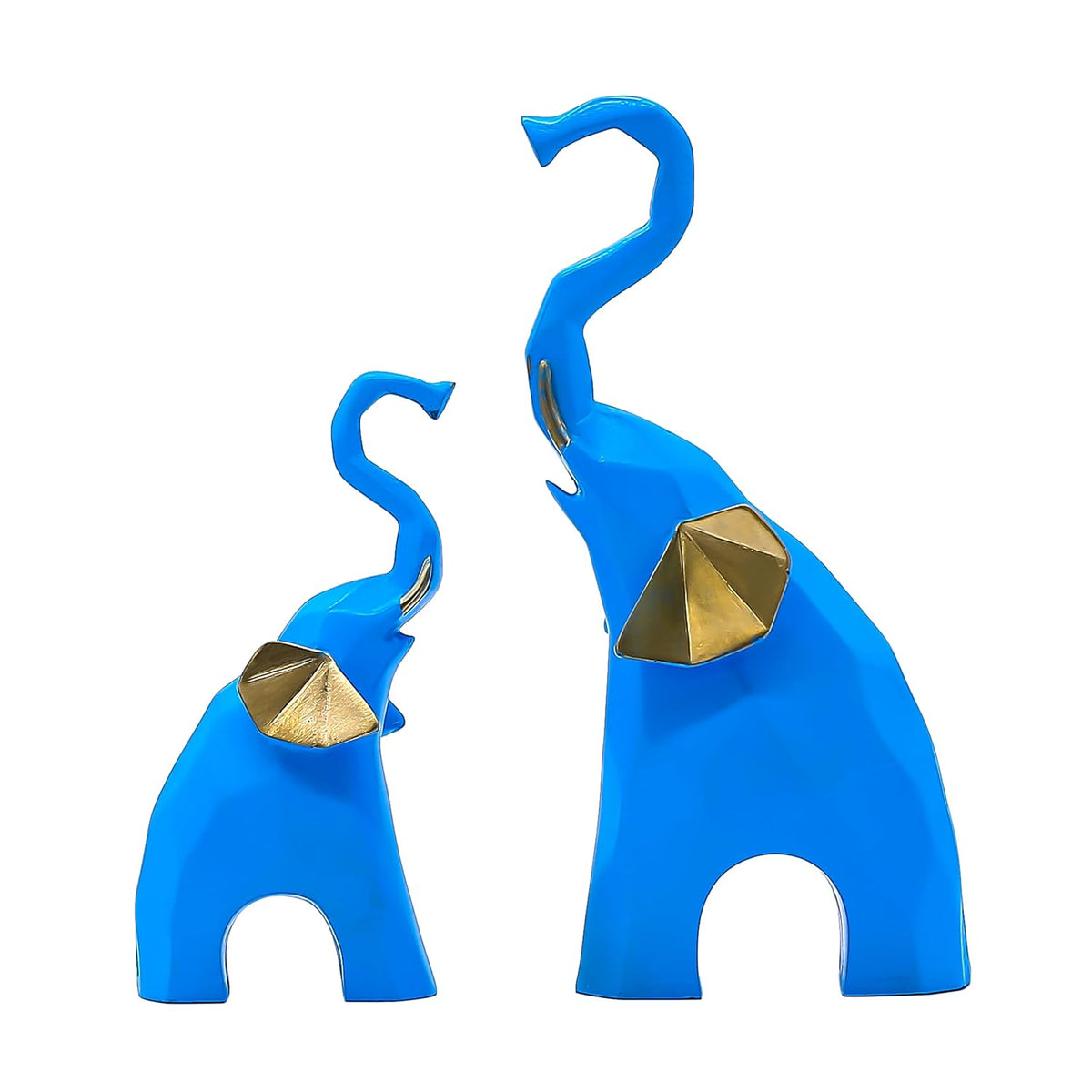 Elephant Pair Showpiece Geometrical Animal Figurine for Home Decor Living Room Decor(9 & 6 inch, Green)