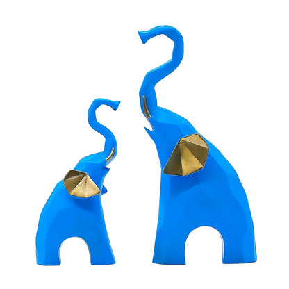 Elephant Pair Showpiece Geometrical Animal Figurine for Home Decor Living Room Decor(9 & 6 inch, Green)