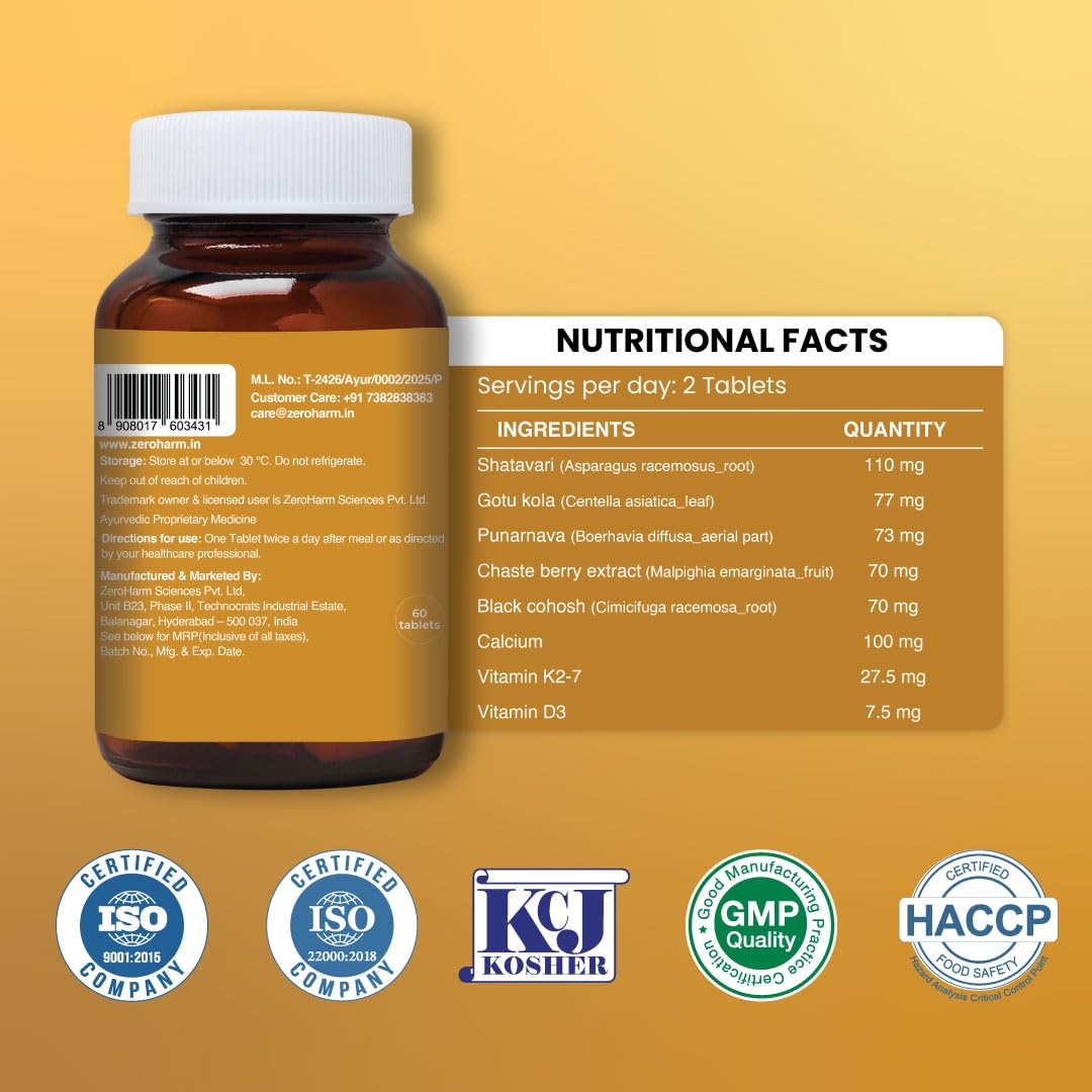 ZEROHARM Narie Menopause Supplements for Women | Shatavari, Black Cohosh & Chasteberry Extract | Helps With Hot Flashes & Night Sweats Relief, Hormone Balance & Mood Support | 60 Nano Tablets