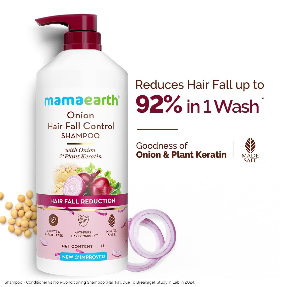 Mamaearth Onion Shampoo for Hair Growth and Hair Fall Control with Onion and Plant Keratin | Reduces Hair Fall | Strengthens & Smoothens Hair | For Men & Women | 1 Litre