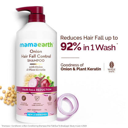 Mamaearth Onion Shampoo for Hair Growth and Hair Fall Control with Onion and Plant Keratin | Reduces Hair Fall | Strengthens & Smoothens Hair | For Men & Women | 1 Litre