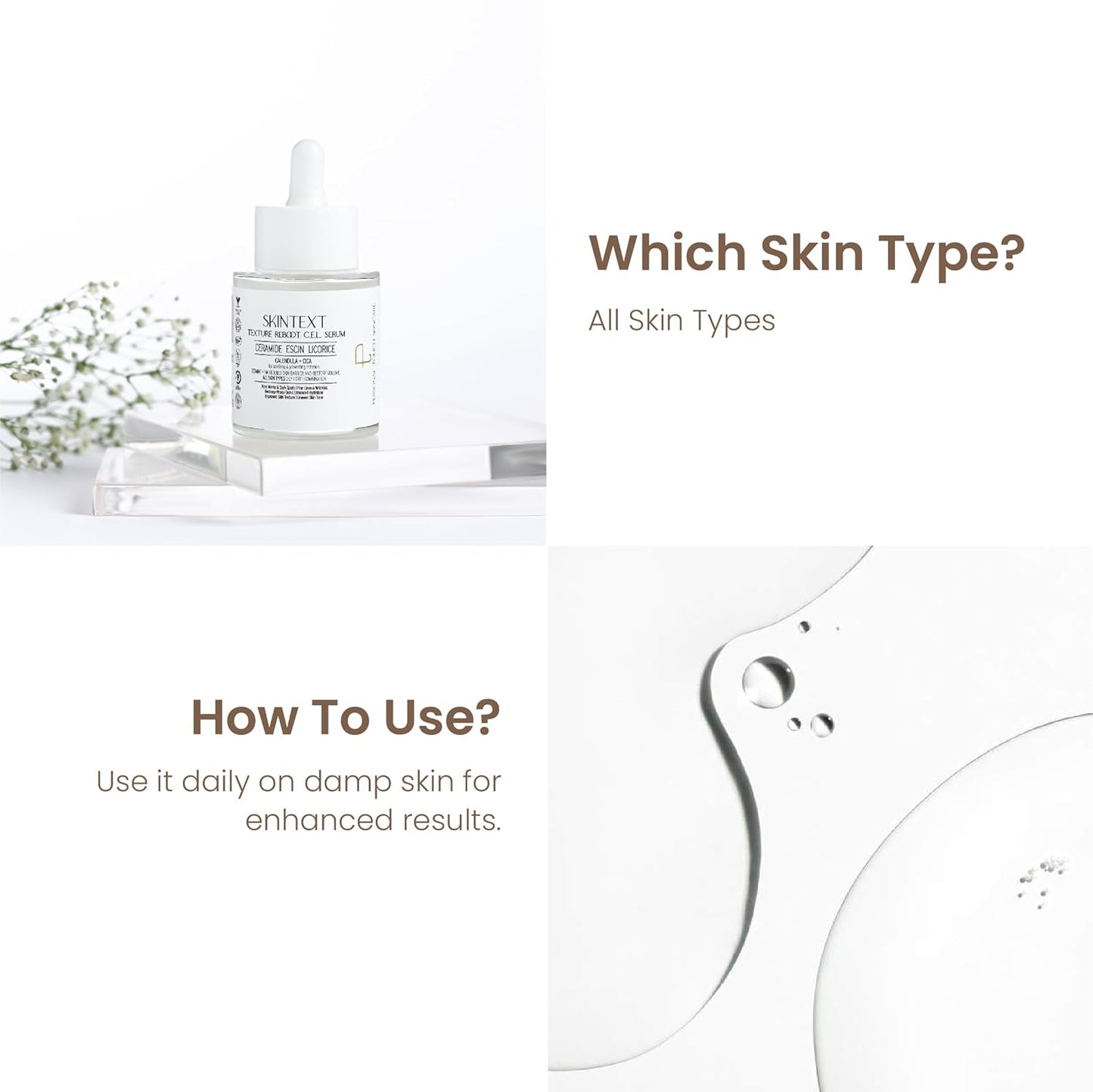 Personal Touch Skintext Texture Reboot C.E.L Serum | Skin Barrier Repair Serum for Strengthening & Volume Restoration | Ceramide, Escin & Licorice | Hydrating & Smoothing Face Serum | 30 ml