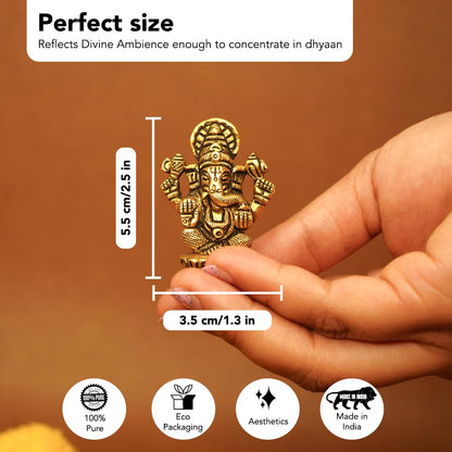 100% Pure Brass Ganesha Idol (Size: 5.5 cm) | Pital Ganesh Murti for Pooja Room, Home Decor, Office Desk and Car Dashboard | Vinayagar Statue for Diwali Puja