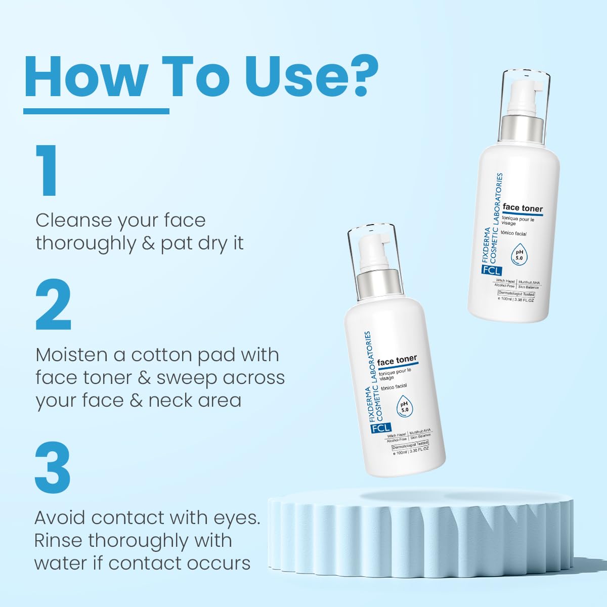 FCL Face Toner, minimizes enlarged pores, exfoliates impurities, refreshes the skin, reduces inflammation, controls oil production, imparts glowing skin, suitable for all skin types, 100ml