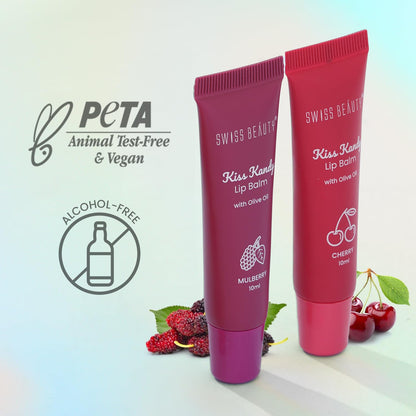 Swiss Beauty Kiss Kandy Tinted Lip Balm | Moisturising Non-Sticky Formula with Olive Oil & Vitamin E | Soft, Smooth & Hydrated Lips All Day | Cherry, 10ml