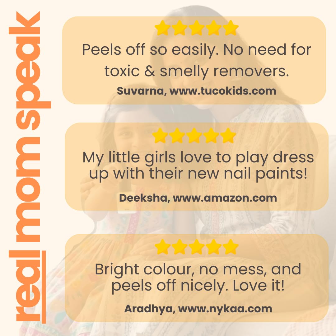 Product review cards with customer testimonials on a white background, featuring the brand 'real mom speak'.