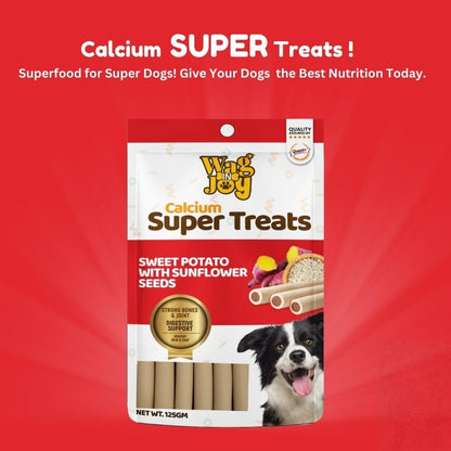 Calcium Super Treats, Sweet Potato with Sunflower Seeds Sticks 125 GMS | 100% Vegetarian Dog Treat| Supports Digestive Health | Strong Bones and Joint| with Omega 3|Young