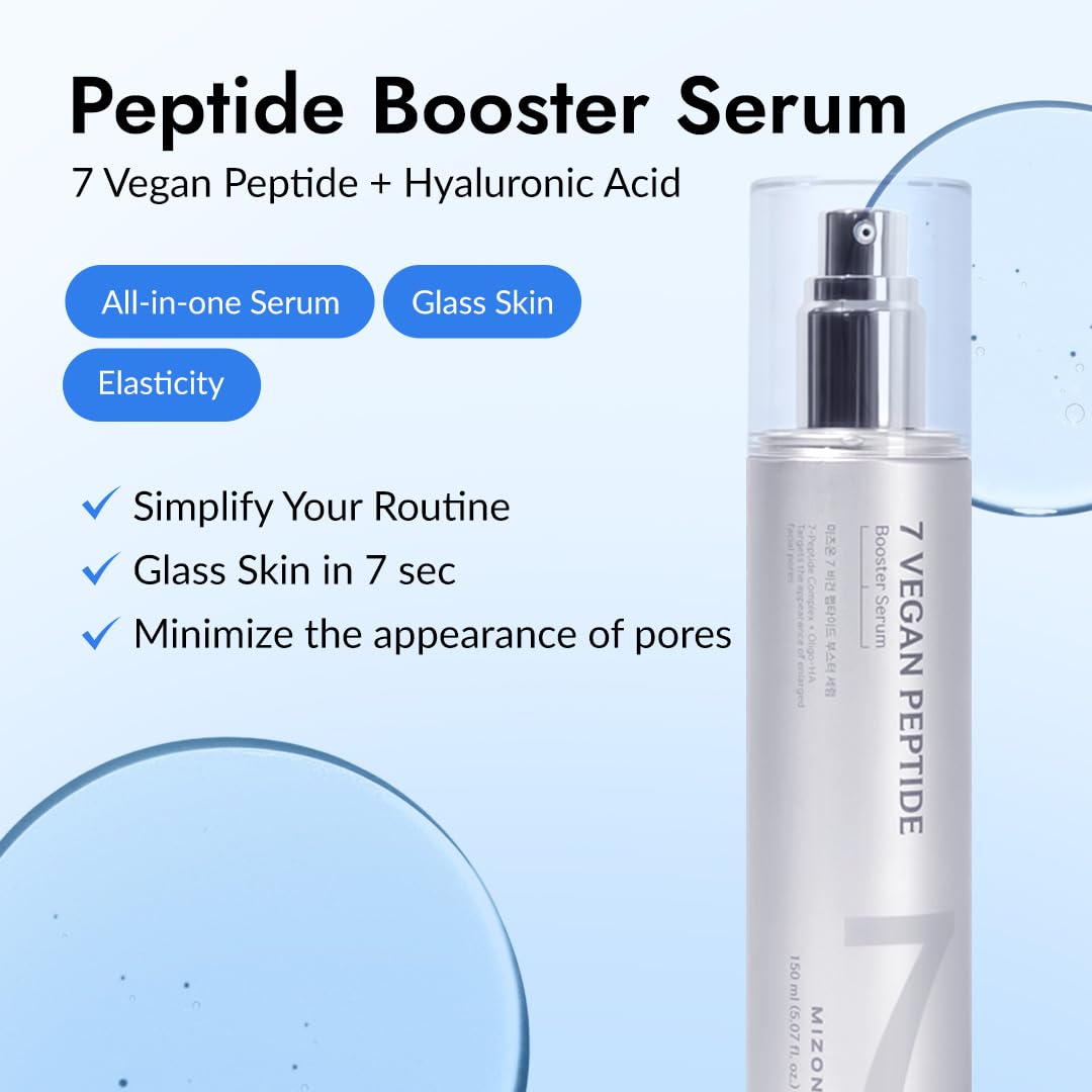 MIZON 7 Vegan Peptide Booster Serum Korean Anti-Aging Face Serum with Niacinamide & Hyaluronic Acid Hydrating Firming & Smoothing Skincare for Fine Lines & Skin Repair – 150 ml
