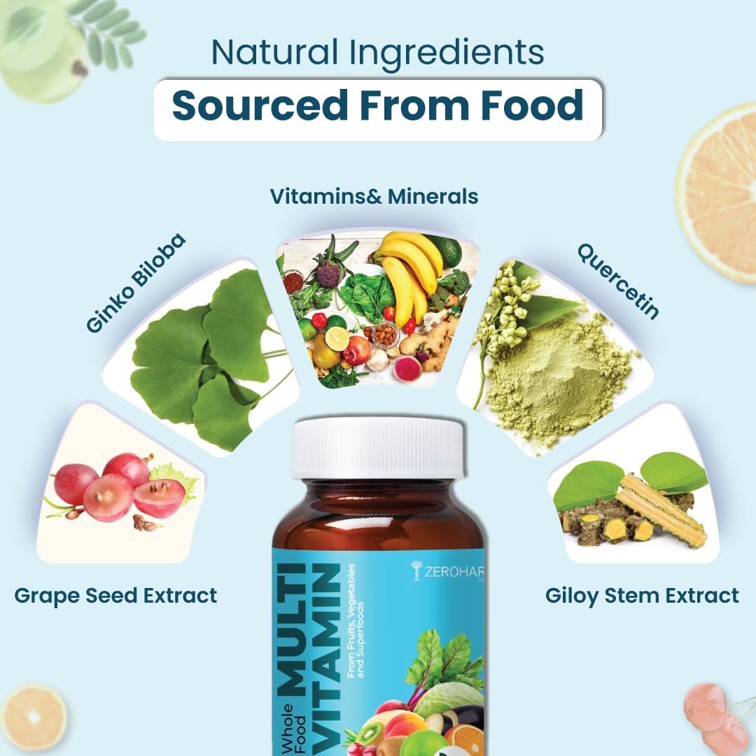 ZEROHARM Multivitamin Tablets for Men | Whole Food Multivitamin with Essential Vitamins A, B, C, D, E & Iron, Zinc, Magnesium | Daily Supplements for Immunity & Energy Support | 60 Veg Tablets