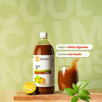 KRISHNA'S HERBAL & AYURVEDA Bael Juice -1000 Ml Concentrate Sugar Free Beal Juice For Healthy Gut Health, Bel Swaras With No Added Color Or Flavour