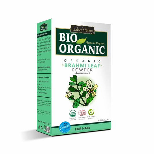 Box of Bio Organic Brahmi Leaf Powder on a white background
