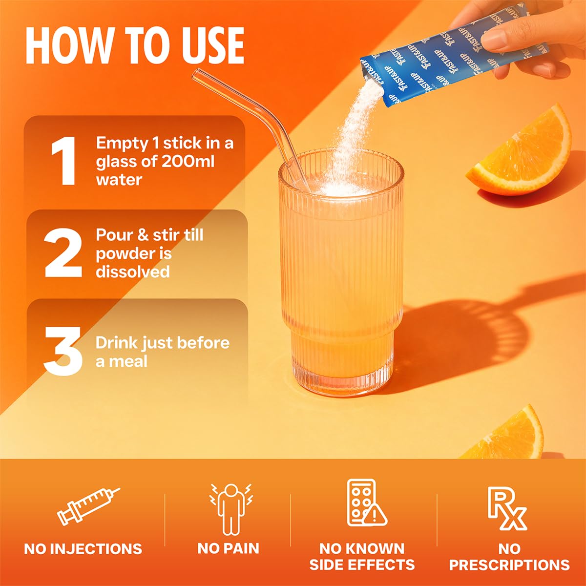 Fast&Up Glucolean GLP-1 Helps Manage Blood Sugar Levels Burns Stubborn Fat Diabetes Care with Clinically Proven Reducose, Berberine, L-Carnitine, ACV & Chromium - 15 Orange Stick Packs