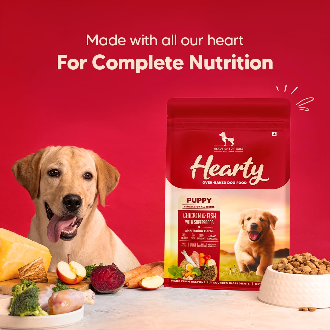 Hearty by HUFT Puppy Dry Food | Oven-Baked Chicken & Fish, All Breeds - 250 gm | Complete & Balanced Food for Puppy | No Corn, Soy, GMO or Added Flavours | Farm-Fresh Ingredients