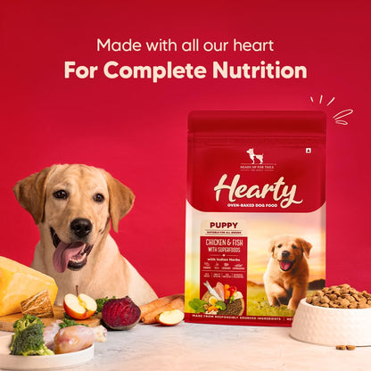 Hearty by HUFT Puppy Dry Food | Oven-Baked Chicken & Fish, All Breeds - 250 gm | Complete & Balanced Food for Puppy | No Corn, Soy, GMO or Added Flavours | Farm-Fresh Ingredients