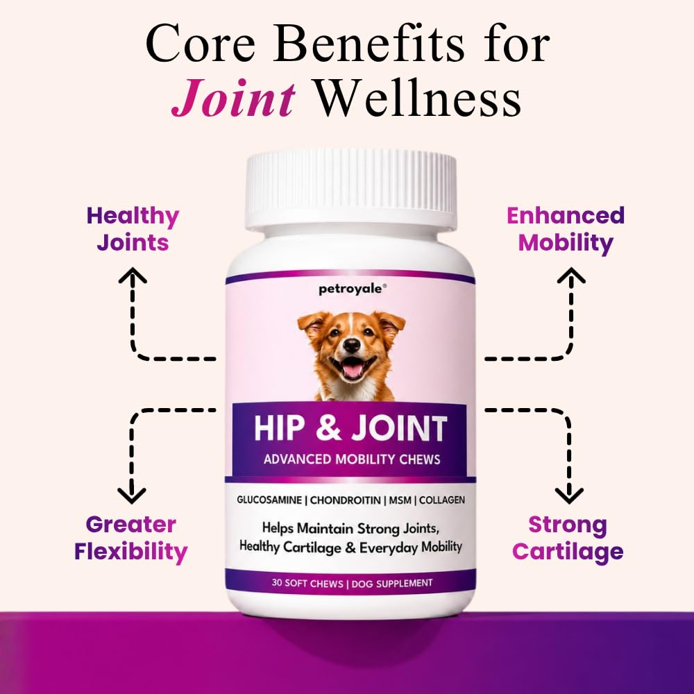 Petroyale Hip & Joint Advanced Mobility Soft Chews for Dogs | Glucosamine, Chondroitin, MSM, Collagen, Hyaluronic Acid, Boswellia & Devil's Claw | Joint Support Supplement | 30 Chews