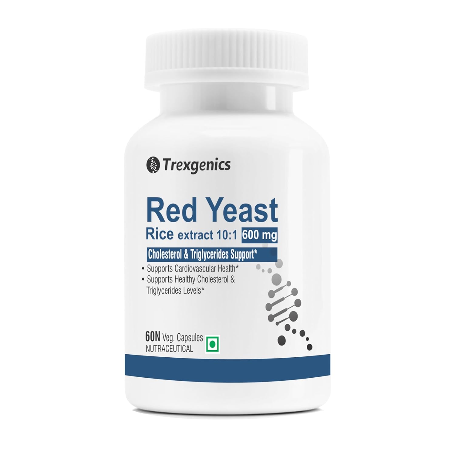 Trexgenics Red Yeast Rice extract supplement bottle on a white background